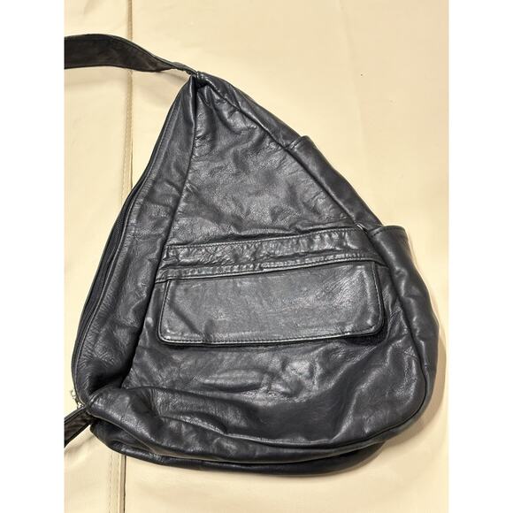 Sylvia Black Leather Vintage Healthy Sling Bag Back Bag Purse Hobo - Picture 2 of 16